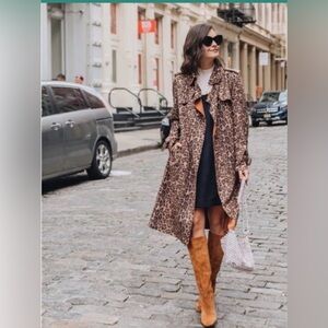 Few Moda Faux Suede Leopard Print Trench Coat XS